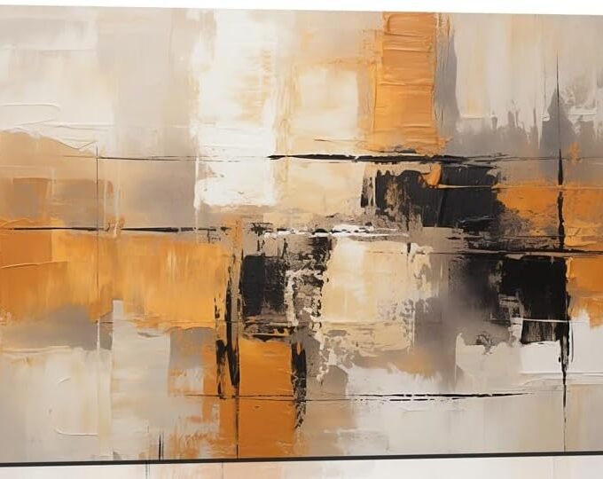 Modern Abstract Canvas Wall Art - Premium Textured Orange, Grey, Black Artwork for Home and Office Decor Wall Painting Contemporary Geometric Print Pictures Home Decoration Ideas