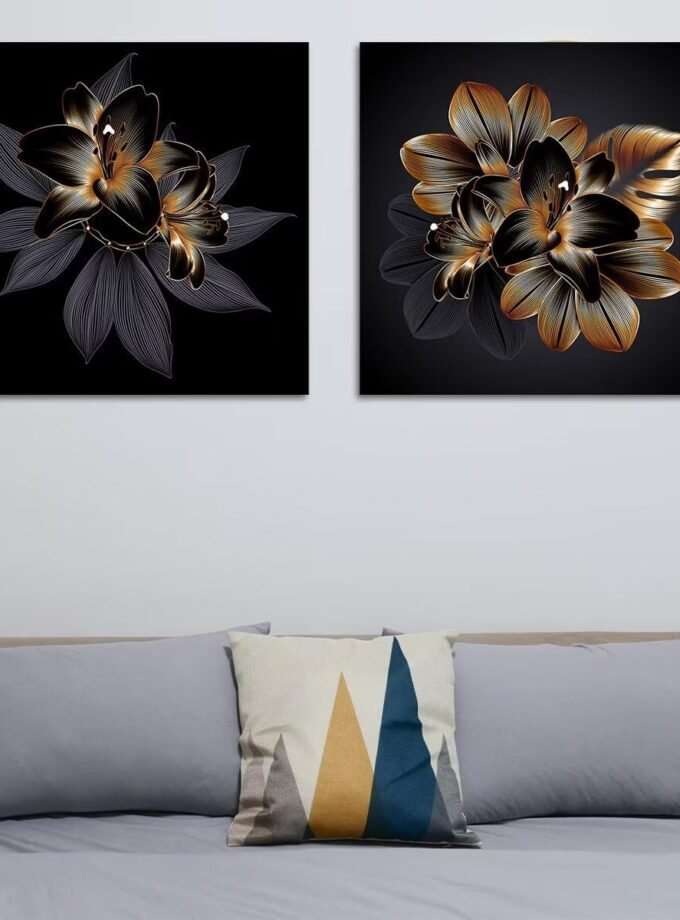 Flower Wall Art Line Drawing Canvas Wall Decor Vintage Floral Modern Art Picture Print Painting Posters Decorative Artwork for Living Room Bathroom Home Decor (12" x 12" x 2 pcs)