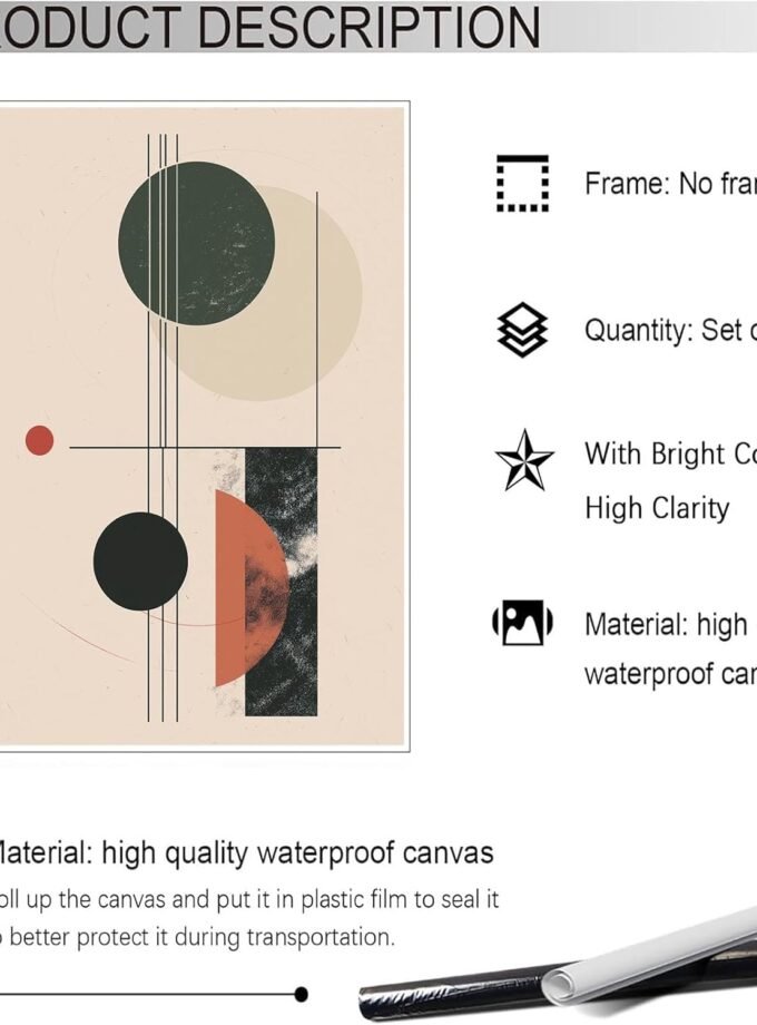 Trendy Geometric Patterns Illustrations Posters Colorful Boho Decorative Canvas Wall Art Abstract Mid-Century Modern Semicircular Prints Painting For Home Bedroom Dorm Wall Decor 12x16 in Unframed