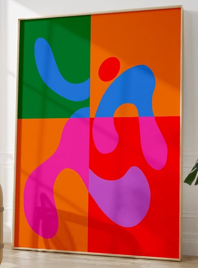 Colorful Abstract Canvas Wall Art Geometric Shape Abstract Figure Painting Colorful Geometric Poster Abstract Shaped Picture Midcentury Modern Prints Abstract Rainbow Art Living Room 16x24in No Frame