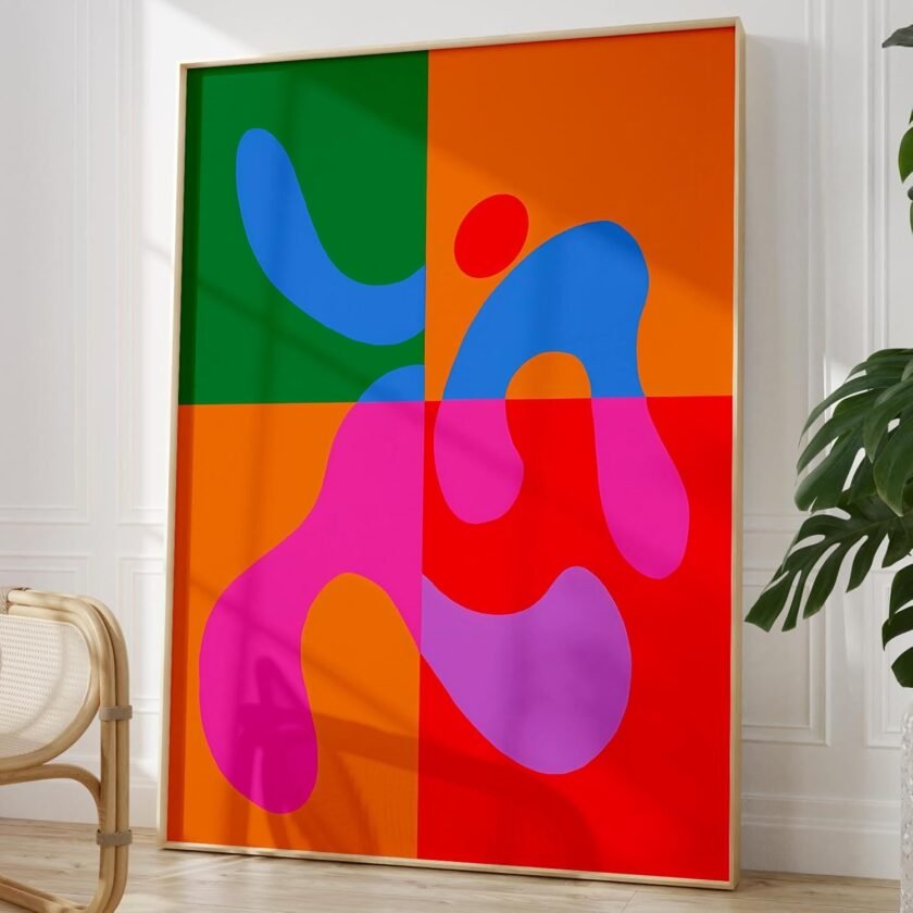 Colorful Abstract Canvas Wall Art Geometric Shape Abstract Figure Painting Colorful Geometric Poster Abstract Shaped Picture Midcentury Modern Prints Abstract Rainbow Art Living Room 16x24in No Frame