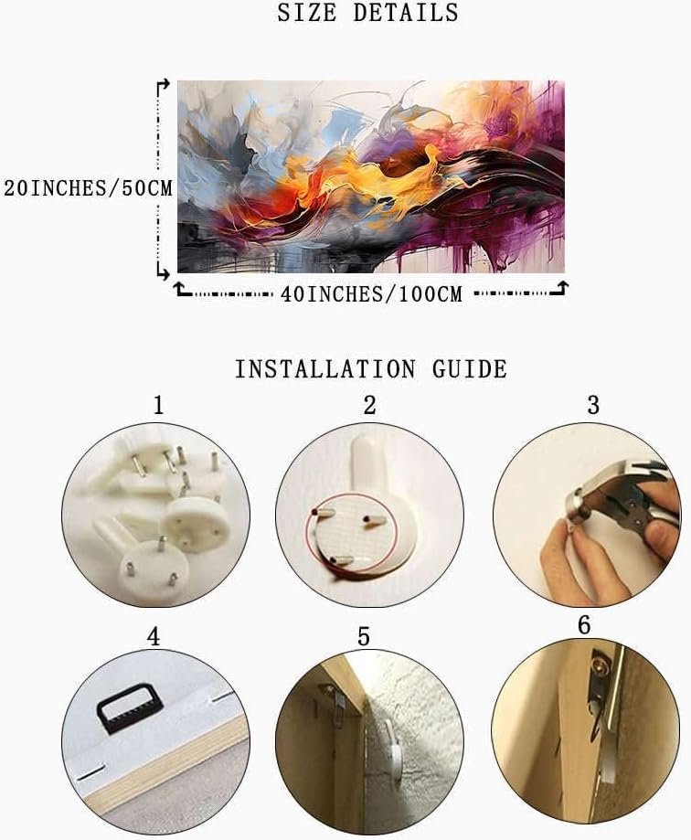 Colorful Abstract Canvas Wall Art for Living Room Decor Multicolor Fantasy Artwork Walls Prints Painting Picture for Bedroom Bathroom Home Office Décoration 40L x 20W