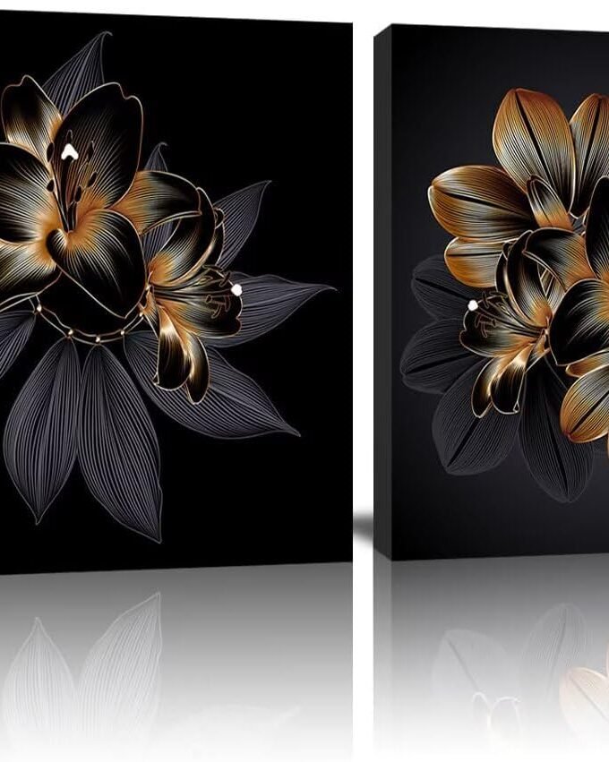 Flower Wall Art Line Drawing Canvas Wall Decor Vintage Floral Modern Art Picture Print Painting Posters Decorative Artwork for Living Room Bathroom Home Decor (12" x 12" x 2 pcs)