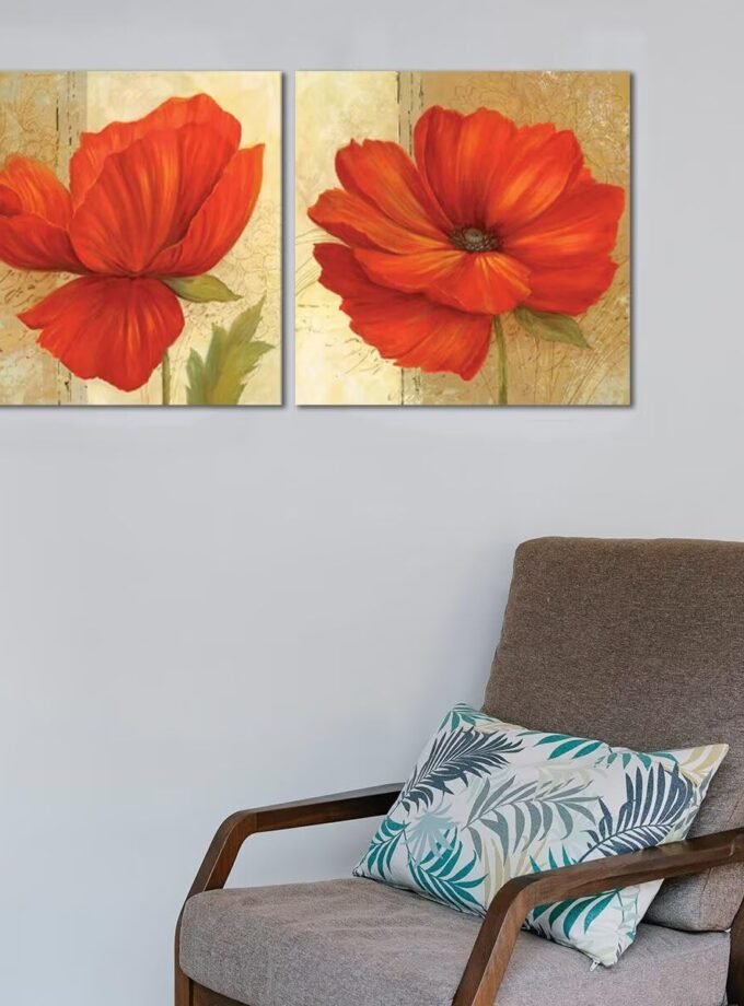 Red Flower Wall Art Vintage Floral Posters Wall Decor Canvas Oil Paintings Style Abstract Picture Print Wall Art Posters Decorative Artwork for Bathroom Bedroom Living Room Unframed (12" x 12" x 2)