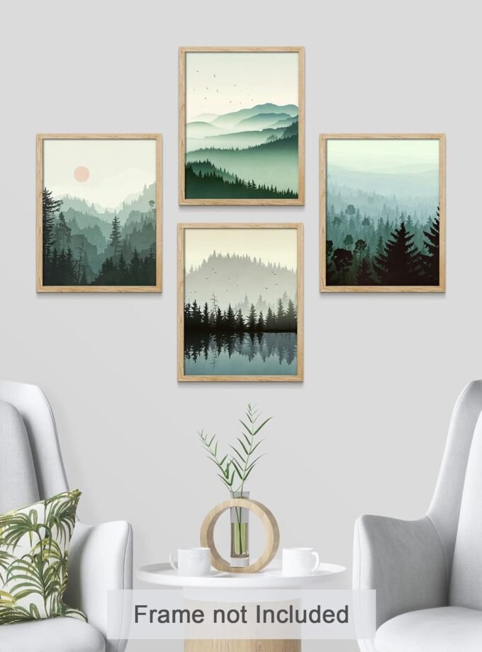 Poster Bathroom Decor 11"x14"x 4, Wall Art Room Decor Multicolor for Living Room, Bedroom, Office Pastel Winter Mountain Forest Landscapes Nature Wilderness Wall Art Chic Room Decor