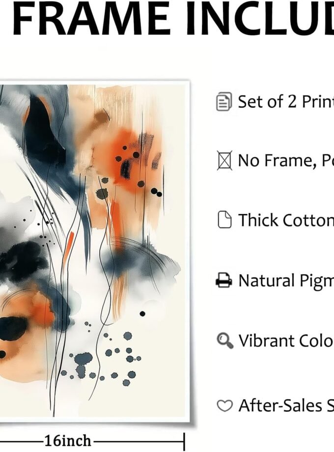 Blue and Orange Abstract Wall Art Abstract Watercolor Painting Navy Blue White and Orange Poster Colorful Abstract Painting Modern Abstract Picture Orange Blue Abstract Wall Art 16x24inchx2 No Frame