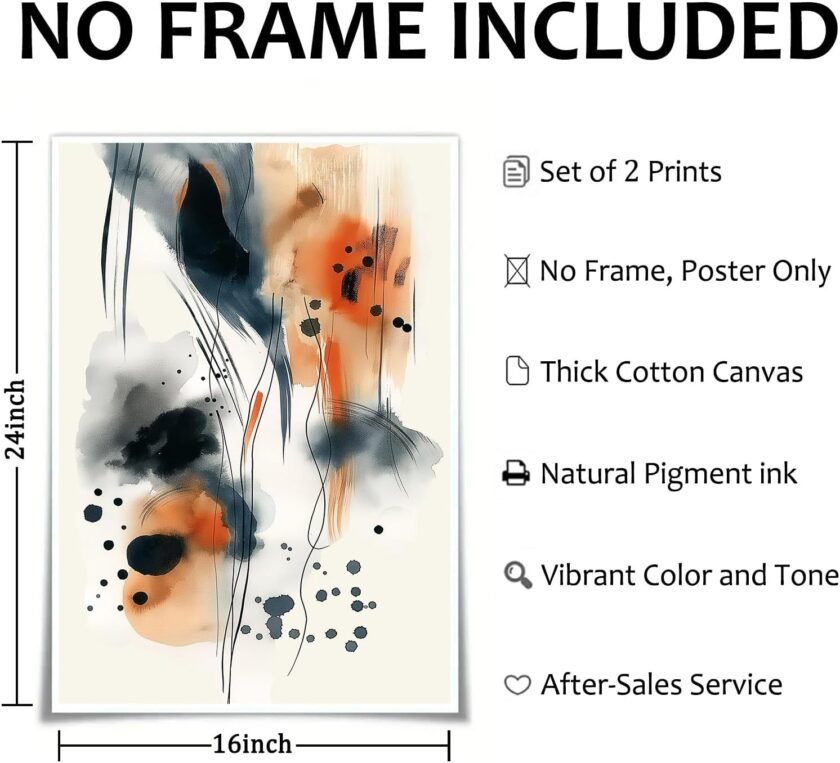 Blue and Orange Abstract Wall Art Abstract Watercolor Painting Navy Blue White and Orange Poster Colorful Abstract Painting Modern Abstract Picture Orange Blue Abstract Wall Art 16x24inchx2 No Frame - Image 2