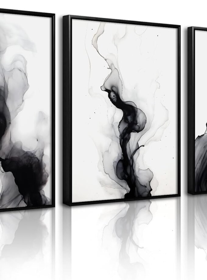 Black White Abstract Wall Art Decor Gray Modern Wall Art Minimalist Canvas Painting Black White Grey Pictures Poster Abstract Prints Artwork for Living Room Bedroom 12x16 Set of 3 Inch Unframed