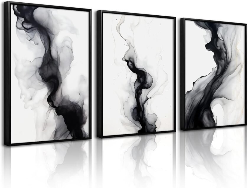 Black White Abstract Wall Art Decor Gray Modern Wall Art Minimalist Canvas Painting Black White Grey Pictures Poster Abstract Prints Artwork for Living Room Bedroom 12x16 Set of 3 Inch Unframed