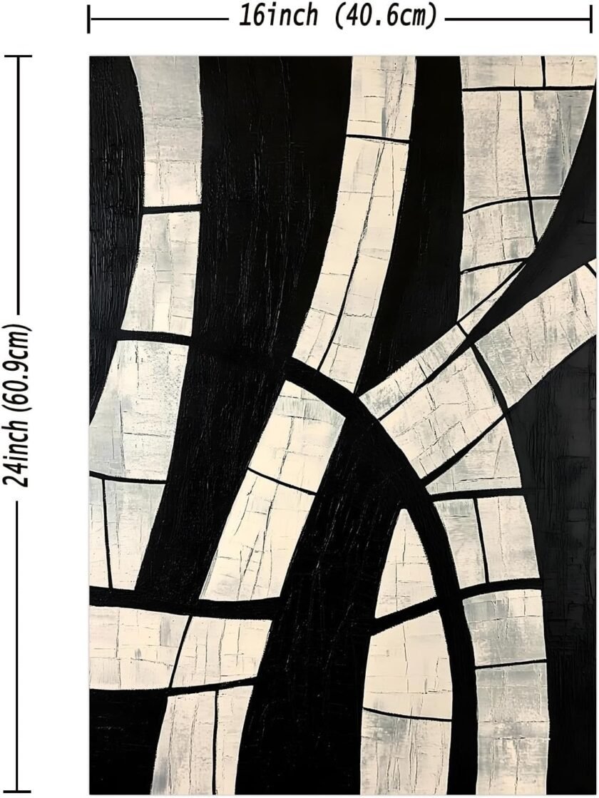 Black and Beige Abstract Wall Art Black Beige and Pictures Black Beige Abstract Painting Black and White Abstract Line Art Canvas Black and Beige Poster Abstract Minimalist Picture 16x24inch Unframed - Image 2