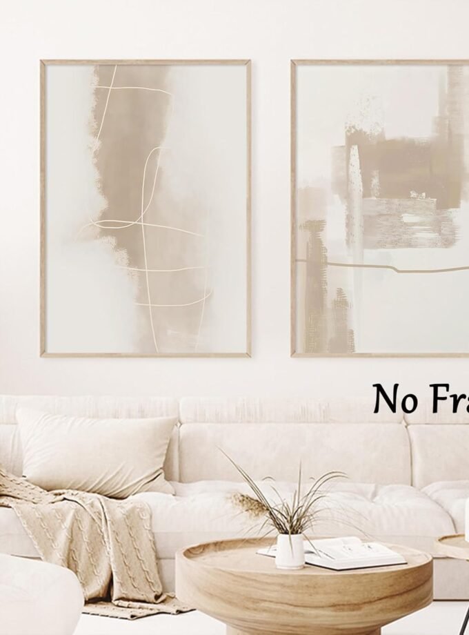 Abstract Canvas Wall Art Beige Neutral Minimalist White Brown Beige & White Painting Abstract Neutral Prints Boho Artwork Beige Abstract Pictures Beige Line Poster Boho Minimalist Canvas 16x24inchx3 No Frame