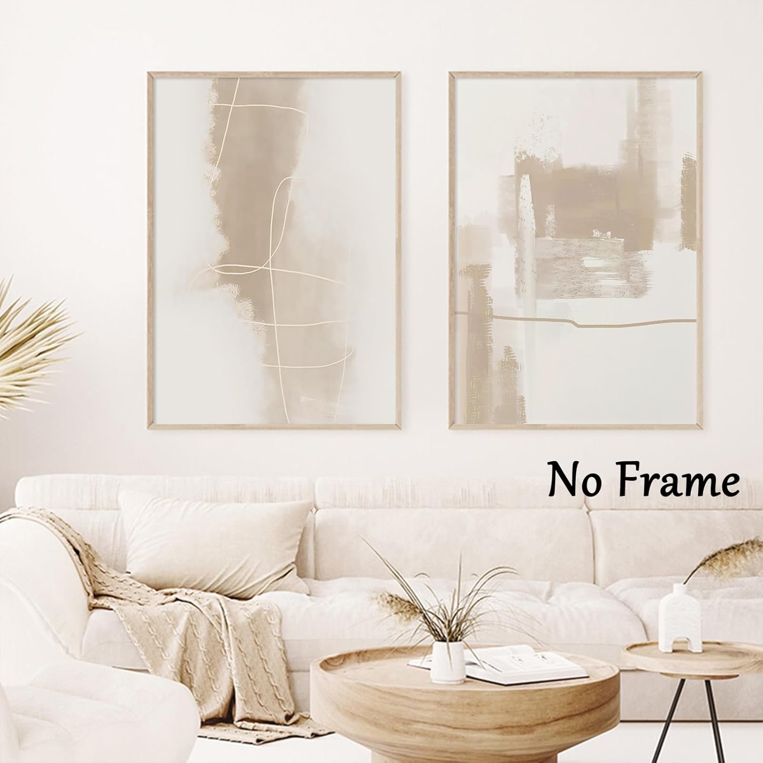 Abstract Canvas Wall Art Beige Neutral Minimalist White Brown Beige & White Painting Abstract Neutral Prints Boho Artwork Beige Abstract Pictures Beige Line Poster Boho Minimalist Canvas 16x24inchx3 No Frame - Image 2