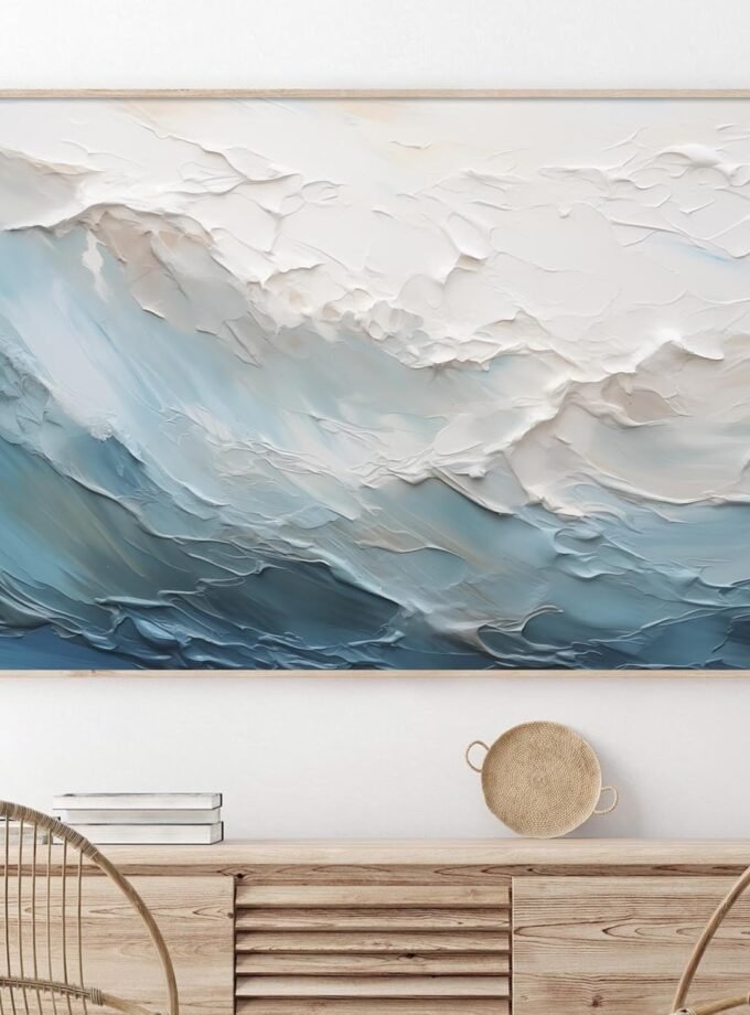 Abstract Seascape Canvas Wall Art Blue and White Abstract Paintings Abstract Beach Art Canvas Blue Ocean Prints Abstract Wave Wall Art Blue Abstract Pictures Abstract Ocean Artwork 16x24inch Unframed
