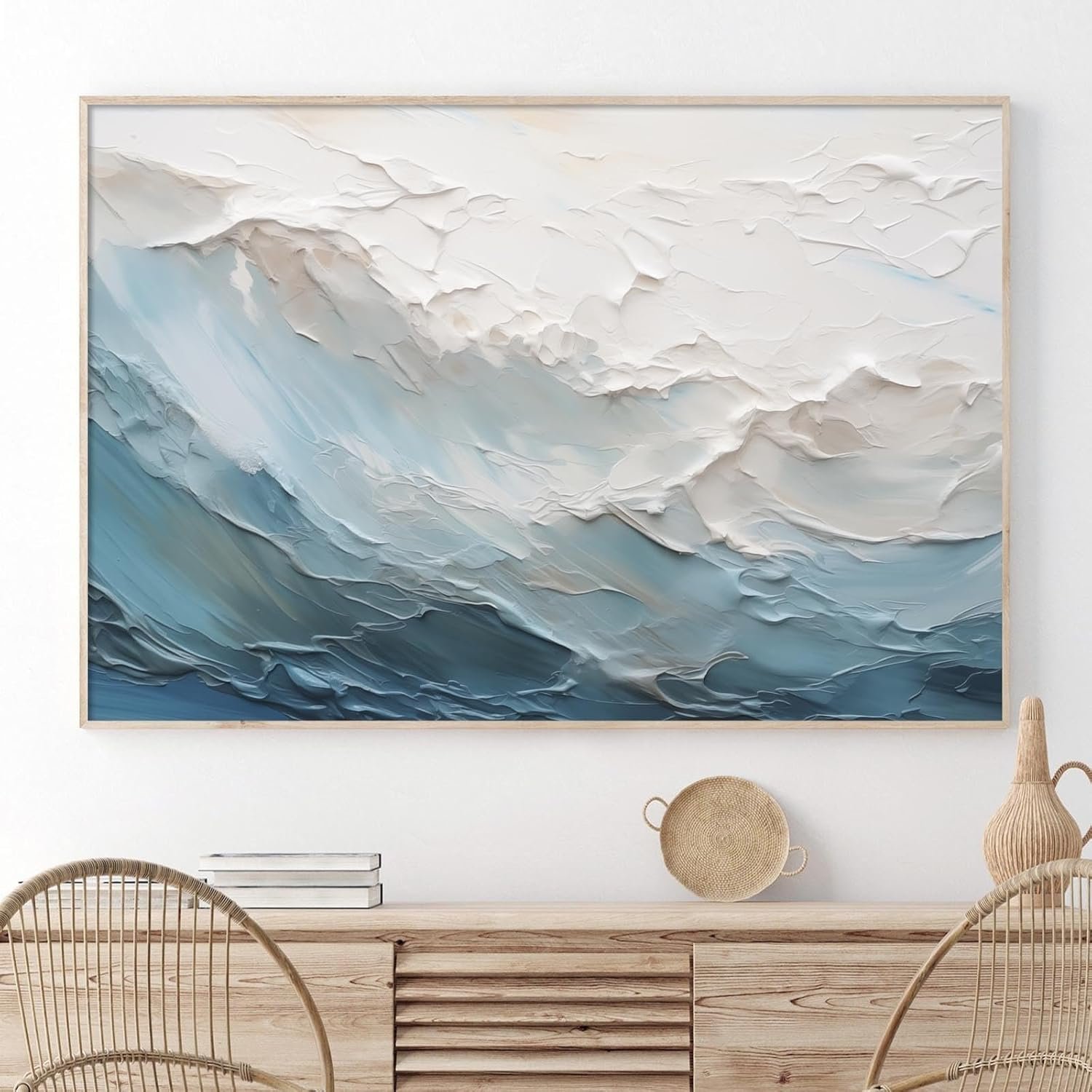 Abstract Seascape Canvas Wall Art Blue and White Abstract Paintings Abstract Beach Art Canvas Blue Ocean Prints Abstract Wave Wall Art Blue Abstract Pictures Abstract Ocean Artwork 16x24inch Unframed