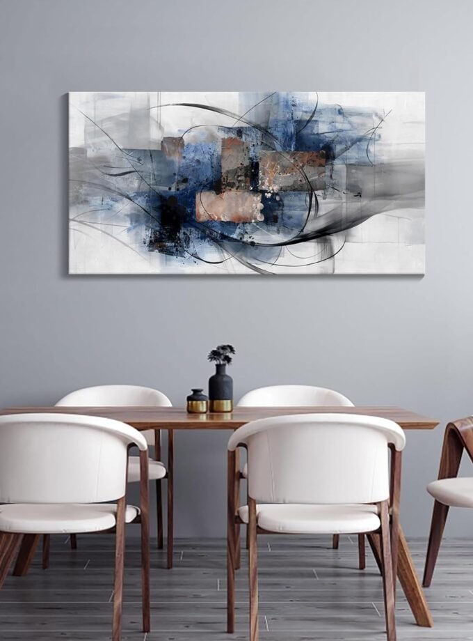 Black and Blue Abstract Wall Art: Large, Modern Canvas Wall Art for Living Room, Bedroom, Office Decorations - Blue, Grey, Black and White Wall Decor Paintings & Pictures 20×40