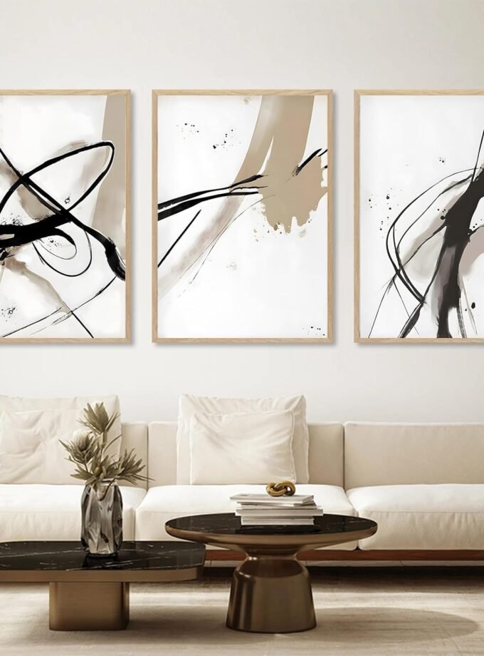 Black And Beige Abstract Canvas Wall Art Neutral Abstract Prints Abstract Minimalist Painting Abstract Line Art Posters Brown Black And Beige Picture Neutral Artwork For Walls Decor 16x24inchx3 No