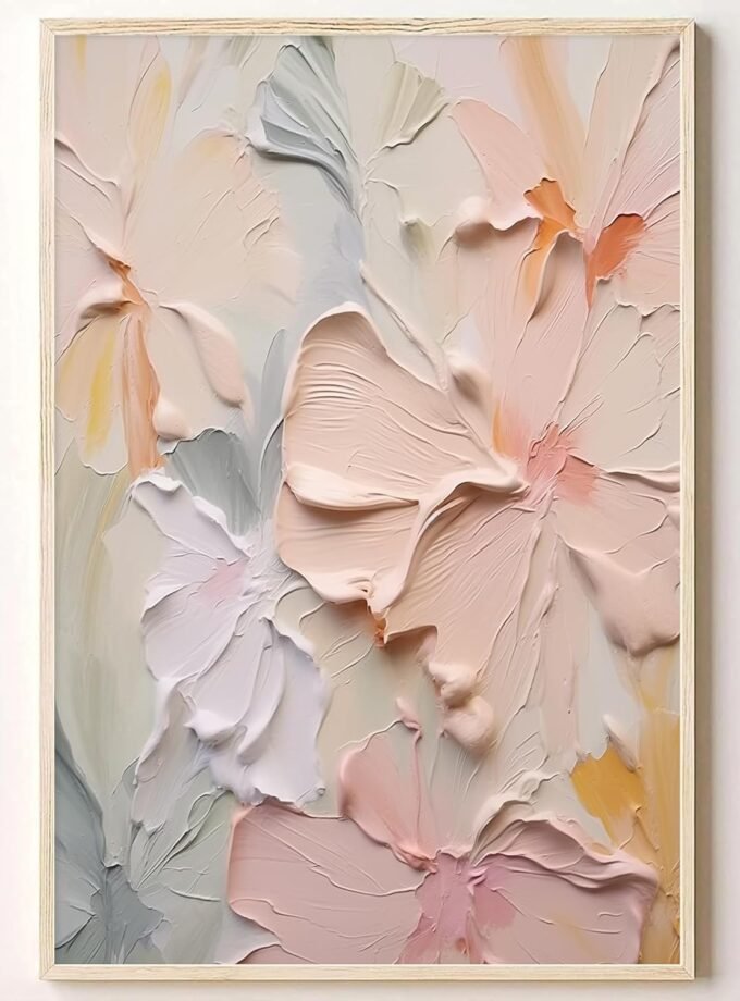 Large Abstract Floral Wall Art Modern Abstract Painting Colorful Textured Pictures Canvas Pink Blue Flower Wall Art Textured Floral Painting Abstract Blossom Flower Print Pictures 16x24inch No Frame