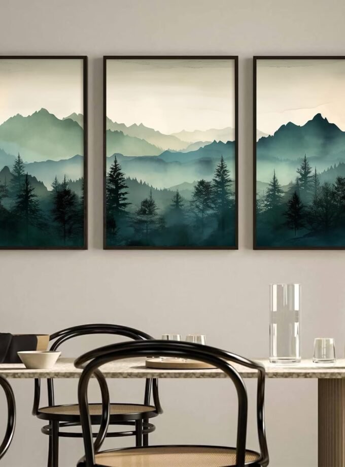 Mountain Wall Art Decor Set of 3 Sage Green Forest Canvas Wall Art Prints Nature Landscape Wall Decor Watercolor Pine Tree Pictures Abstract Modern Painting for Living Room Bedroom 12x16 Inch Unframed