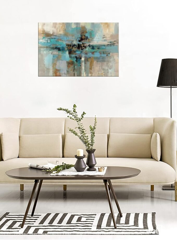 Canvas Prints Abstract Wall Art Print Paintings Blue and Brown Stretched Canvas Wooden Framed for Living Room Bedroom and Office Home Decor Artwork