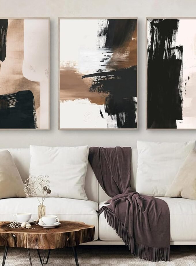 Black and Brown Abstract Wall Art Brown Abstract Pictures Modern Neutral Wall Art Black and Terracotta Picture Modern Minimalist Painting for Living Room Bedroom 16x24inchx3pcs No Frame