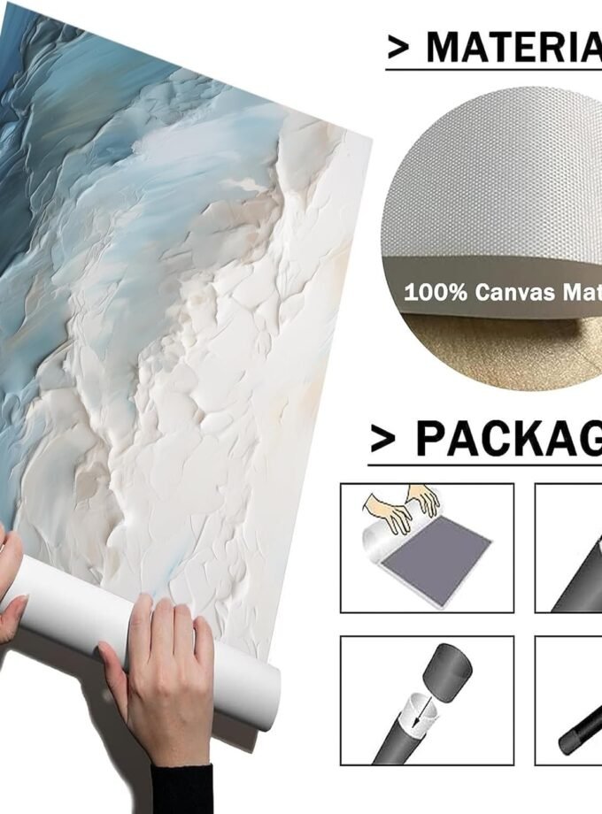 Abstract Seascape Canvas Wall Art Blue and White Abstract Paintings Abstract Beach Art Canvas Blue Ocean Prints Abstract Wave Wall Art Blue Abstract Pictures Abstract Ocean Artwork 16x24inch Unframed