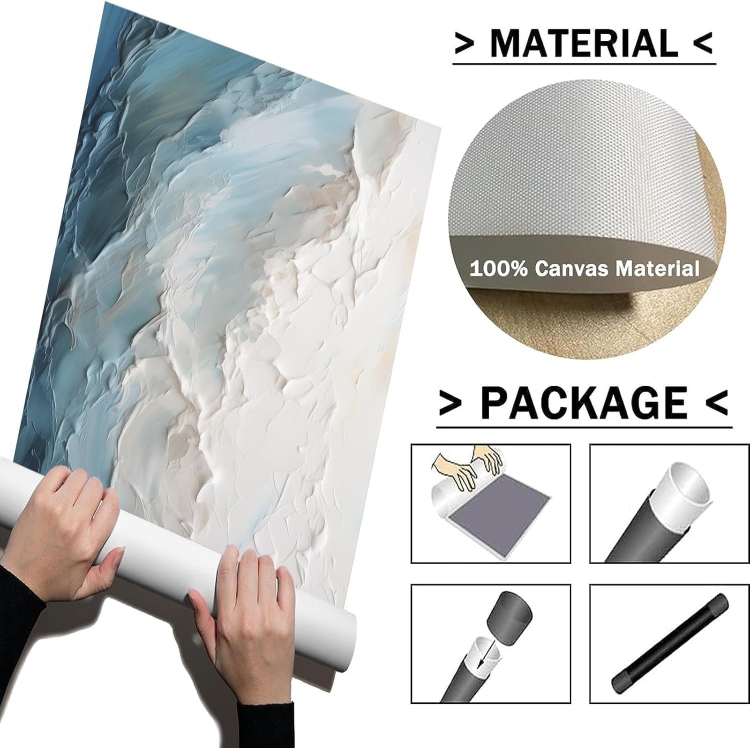 Abstract Seascape Canvas Wall Art Blue and White Abstract Paintings Abstract Beach Art Canvas Blue Ocean Prints Abstract Wave Wall Art Blue Abstract Pictures Abstract Ocean Artwork 16x24inch Unframed - Image 2