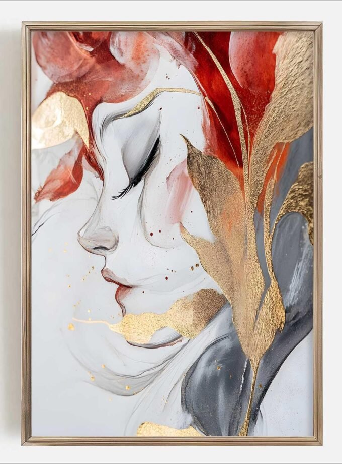 Modern Abstract Women Faces Canvas Wall Art Abstract Face Painting Grey Gold Abstract Painting Abstract Women Portrait Wall Art Abstract Neutral Prints Abstract Face Art Wall Decor 16x24in No Frame