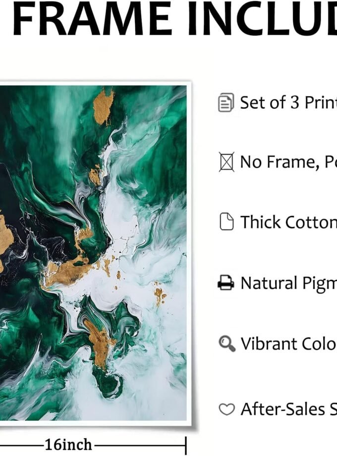 Emerald Green and Gold Wall Art Green Marble Picture Modern Abstract Wall Art White Gold Emerald Abstract Painting 16x24inchx3pcs No Frame