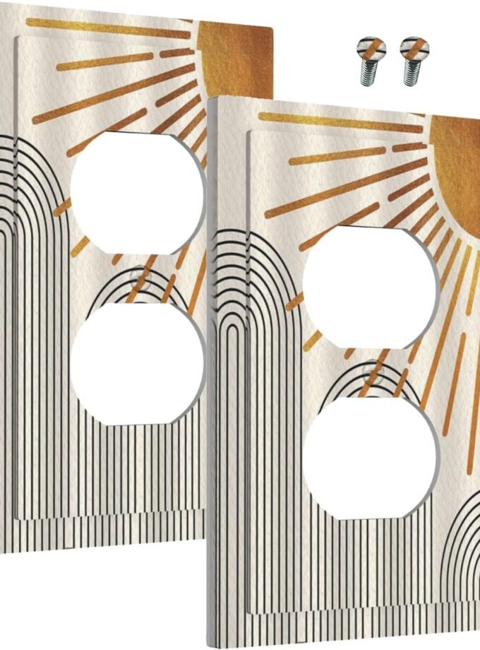 Outlet Covers Mid Century Boho Sun Beige Minimalist Abstract 1 Gang Duplex Light Switch Cover Plate Decorative Wall Plates Electrical Switchplate Receptacle for Bathroom Bedroom Decor（2 Pack）