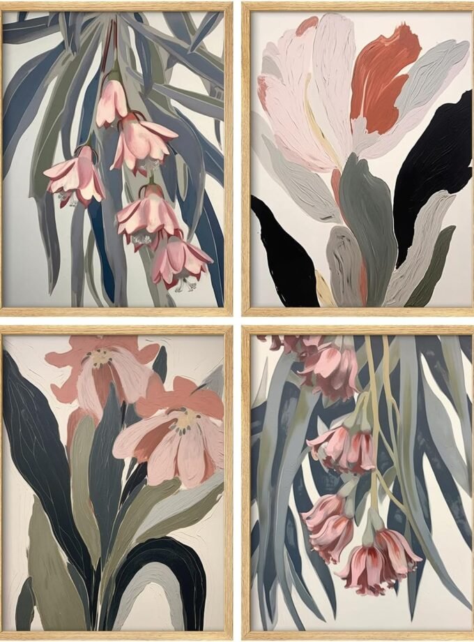 Poster Set Abstract Floral Modern Botanical Paintings in Soft Tones Illustrations Modern Art Decorative Minimalist Multicolor for Bedroom - 11"x14"x4