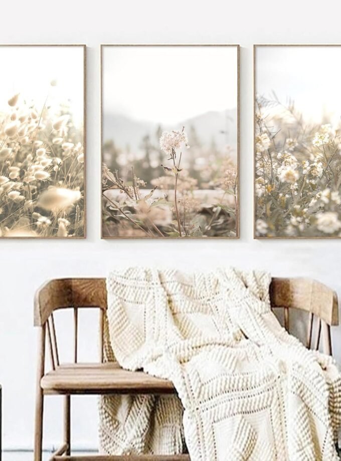 Beige Plant Flower Wall Art Pampas Grass Wall Canvas Beige Flower Picture Nature Plant Paintings Dried Flower Prints Neutral Plant Wall Art Boho Floral Poster Pampas Grass Artwork 16x24inchx3 No Frame