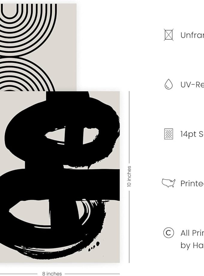 Black Abstract Painting Aesthetic - Set of 6, Modern Abstract, Black and Gray, One Line Abstract Art, Geometric Print, Minimalist wall art (8" x 10", UNFRAMED)