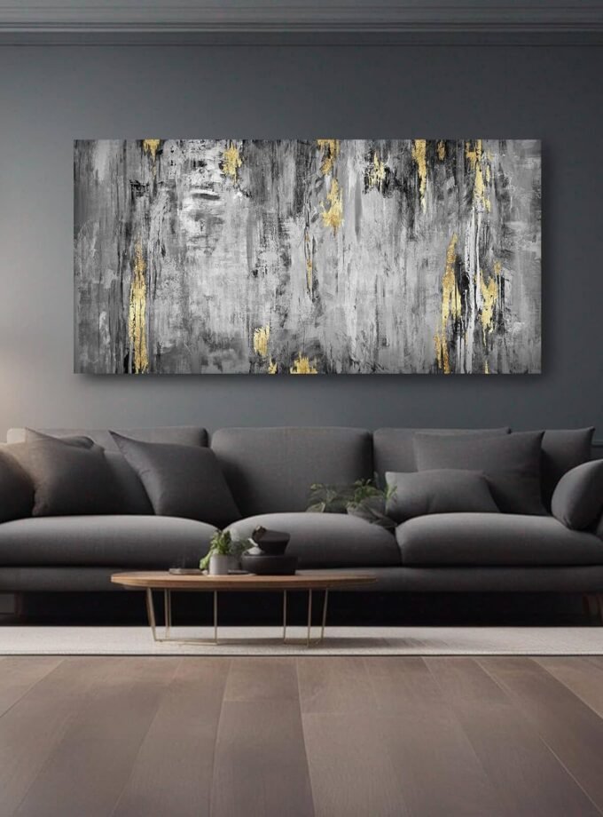 Large Abstract Canvas Wall Art Black and Grey Artwork 29"x58" Large Painting Canvas Wall Art for Living Room Wall Office Decor