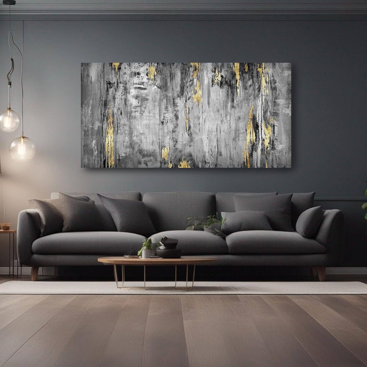 Large Abstract Canvas Wall Art Black and Grey Artwork 29"x58" Large Painting Canvas Wall Art for Living Room Wall Office Decor - Image 2