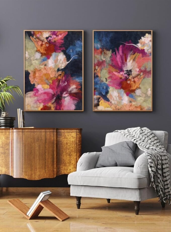 Colorful Abstract Wall Art Decor Modern Flower Canvas Wall Art Abstract Flower Pictures Painting Modern Colorful Artwork Posters Abstract Prints for Living Room Bedroom 16x24 Inch Unframed Set of 2