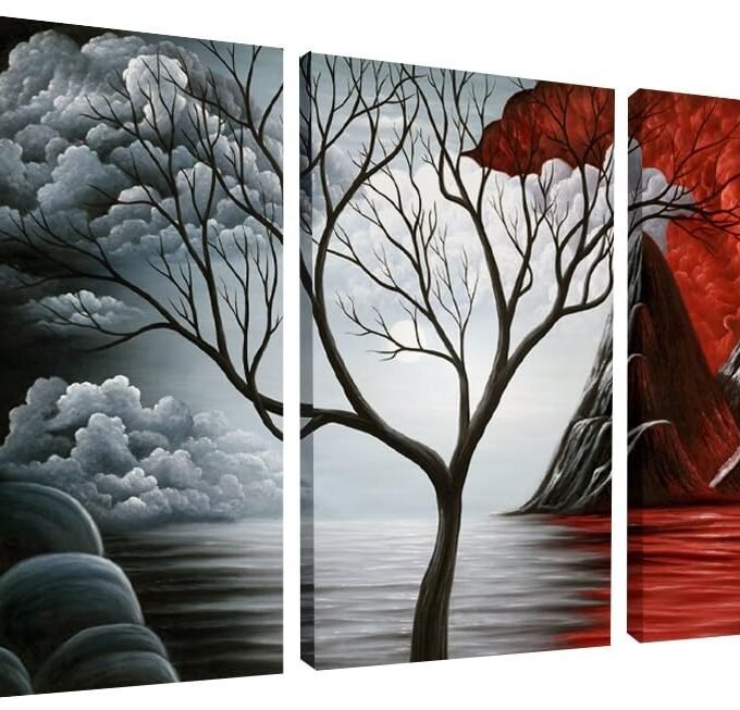 The Cloud Tree 3 Panels Modern Canvas Wall Art Prints Artwork Abstract Seascape Paintings Reproduction Sea Beach Pictures on Canvas for Home Decorations Wall Decor