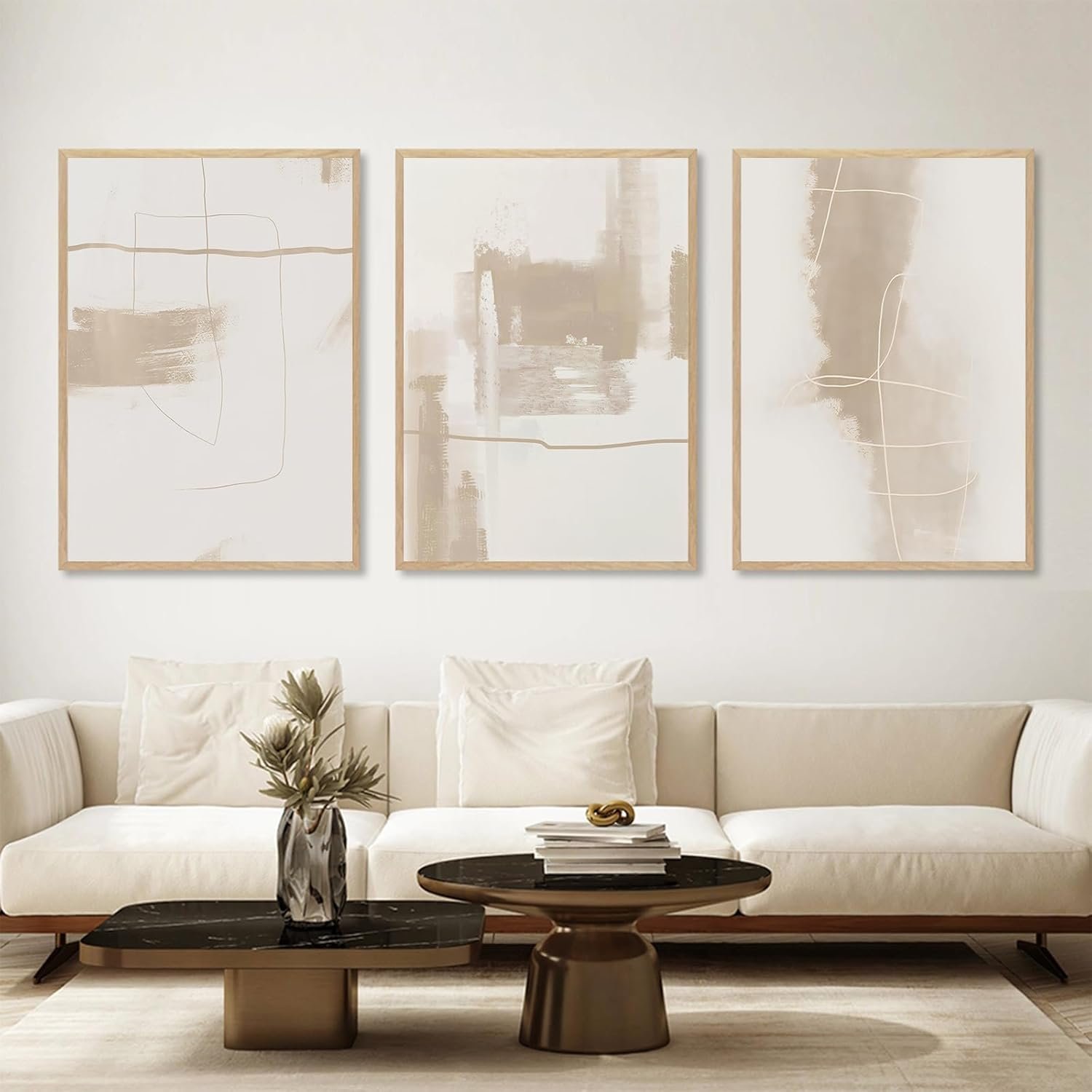 Abstract Canvas Wall Art Beige Neutral Minimalist White Brown Beige & White Painting Abstract Neutral Prints Boho Artwork Beige Abstract Pictures Beige Line Poster Boho Minimalist Canvas 16x24inchx3 No Frame