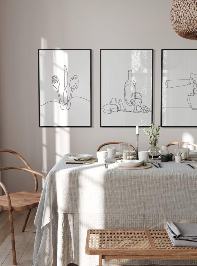 3Pcs Line Drawing Kitchen Wall Art, Modern Black White Minimalist Kitchen Abstract Line Art Posters Prints Dining Room Wall Decor Canvas Paintings Pictures Home Decoration, Unframed (line art, 16x24in