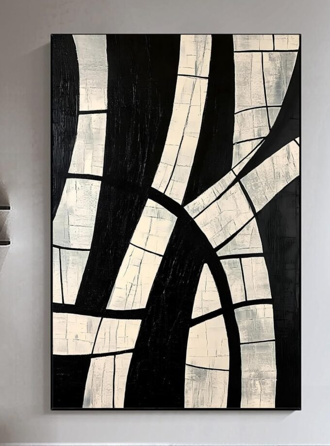 Black and Beige Abstract Wall Art Black Beige and Pictures Black Beige Abstract Painting Black and White Abstract Line Art Canvas Black and Beige Poster Abstract Minimalist Picture 16x24inch Unframed