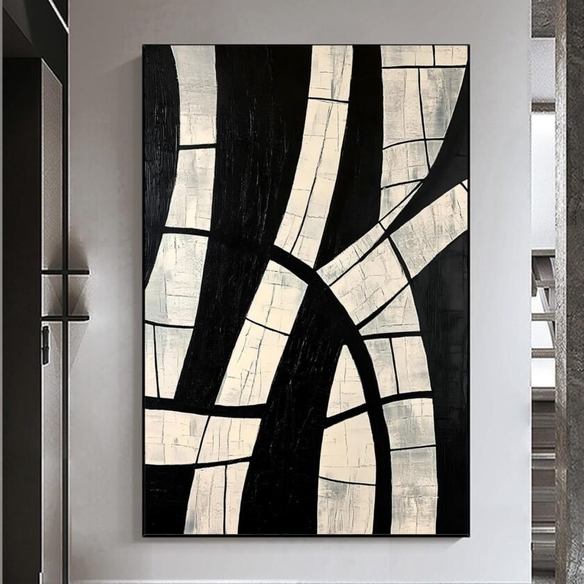 Black and Beige Abstract Wall Art Black Beige and Pictures Black Beige Abstract Painting Black and White Abstract Line Art Canvas Black and Beige Poster Abstract Minimalist Picture 16x24inch Unframed