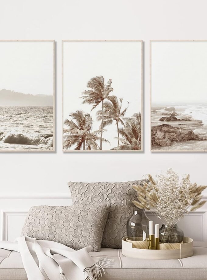 Set of 3 Beach Prints - Coastal, Neutral, Palm & Tropical Themes - Ocean Wall Art