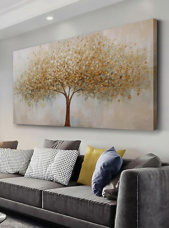 Abstract Wall Art Gold Tree of Life Artwork Canvas Painting Textured Tree Pictures Wall Decor for Living Room Bedroom Dining Room Home Office Decor 20"x40"