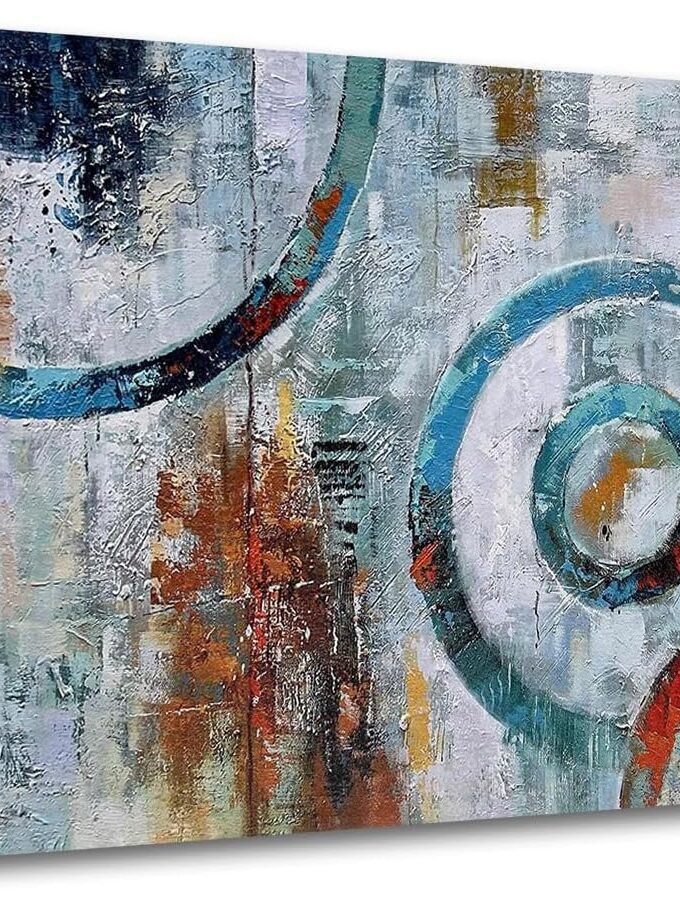 Abstract Wall Art Geometric Canvas Circle Block Painting Modern Grey Brown Picture, Large Size Simple Artwork Ready to Hang Framed for Bedroom Living Room Bathroom Home Office Wall Décor 40"x20"