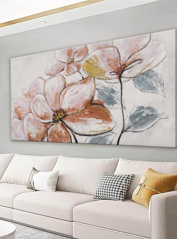 Canvas Art Wall Decor Print Paintings Brown Pink Flower White Wall Art Prints Decor Ready To Hang For Bathroom Bedroom And Office Kitchen Home Wall Decor Artwork 20"×40"