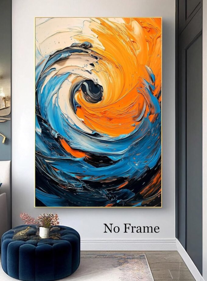 Orange And Blue Abstract Wall Art Abstract Modern Painting Modern Blue Poster Orange Blue Canvas Art Orange And Navy Blue Picture Minimalist Blue Wall Art Mid Century Abstract Prints 16x24inch No Frame