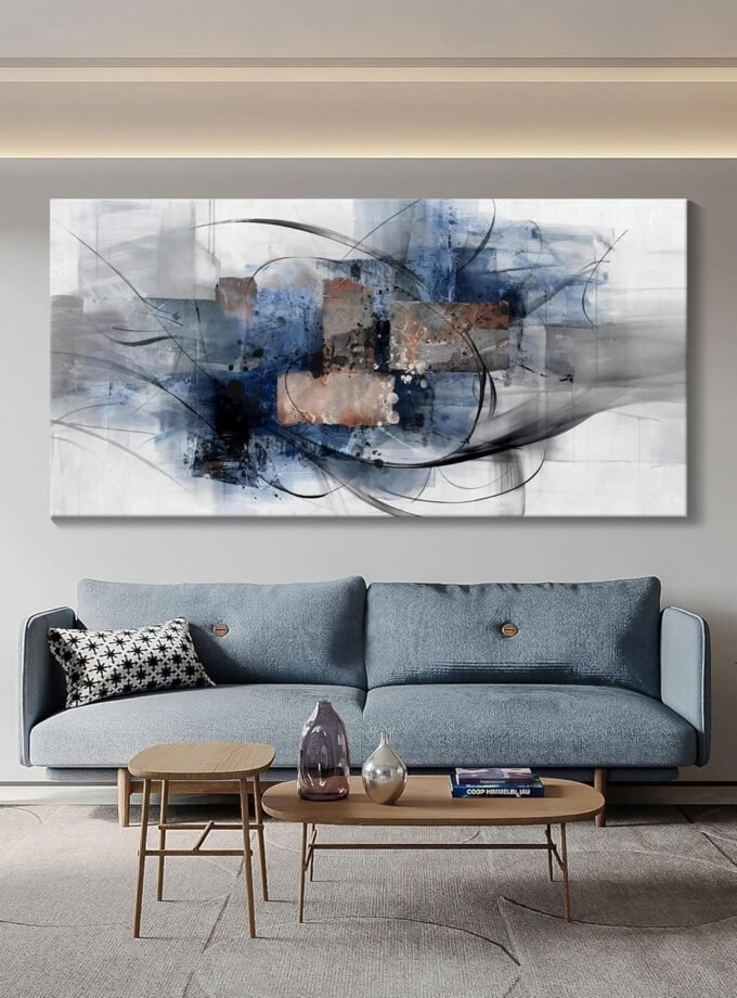 Black and Blue Abstract Wall Art: Large, Modern Canvas Wall Art for Living Room, Bedroom, Office Decorations - Blue, Grey, Black and White Wall Decor Paintings & Pictures 20×40