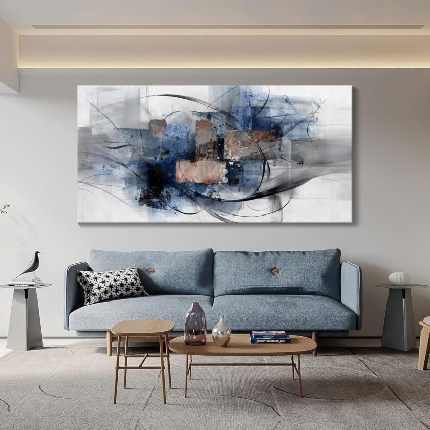 Black and Blue Abstract Wall Art: Large, Modern Canvas Wall Art for Living Room, Bedroom, Office Decorations - Blue, Grey, Black and White Wall Decor Paintings & Pictures 20×40
