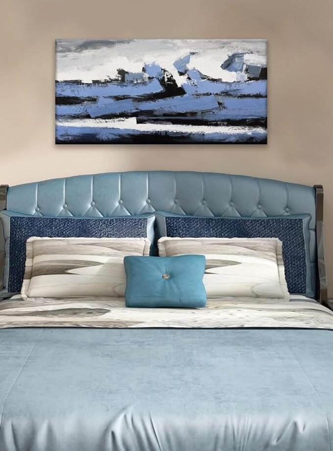 Abstract Wall Art canvas Wall art Decor Blue and black White Wall art Paintings abstract wall decor Artwork for Living Room Bedroom Bathroom Office Home Decor Can Be Hung Directly 20"x 40"