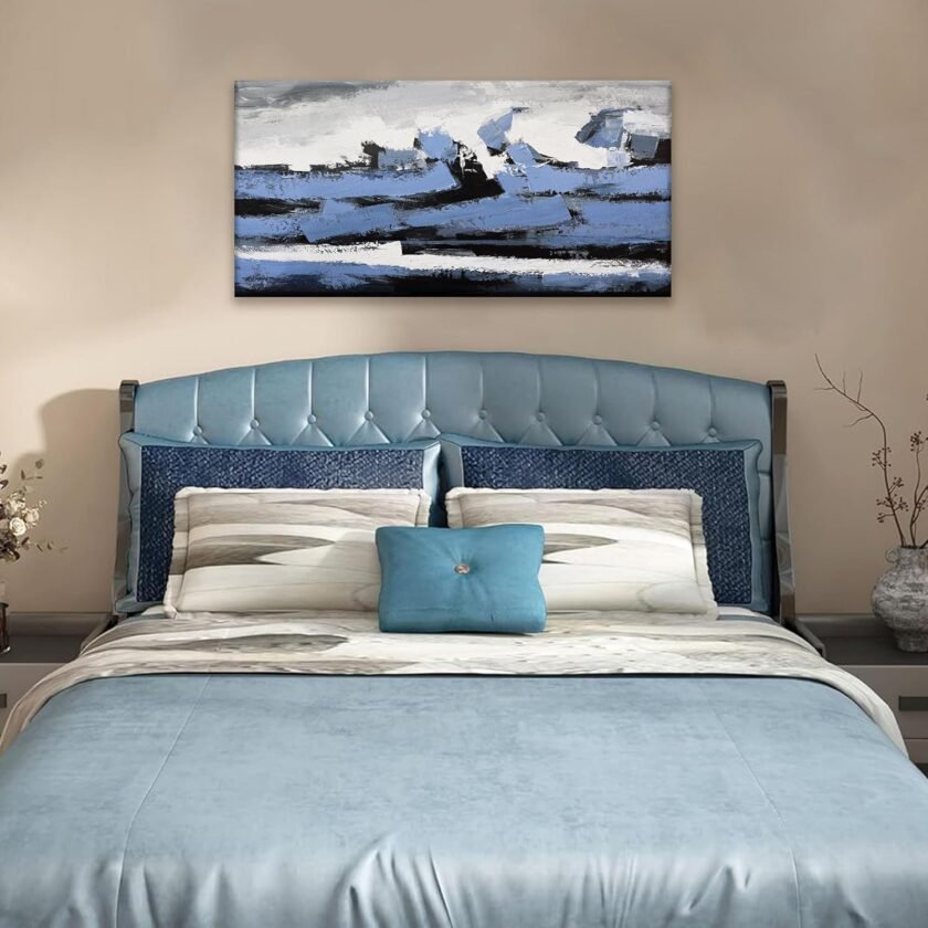 Abstract Wall Art canvas Wall art Decor Blue and black White Wall art Paintings abstract wall decor Artwork for Living Room Bedroom Bathroom Office Home Decor Can Be Hung Directly 20"x 40" - Image 2