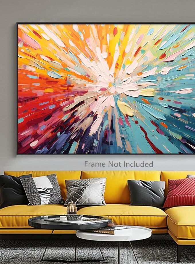 Colorful Abstract Painting Abstract Textured Canvas Wall Art Orange White and Blue Abstract Pictures for Bedroom Graffiti Print Abstract Color Block Wall Art for Living Room Decor 16x24inch Frameless